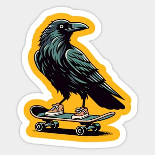 Crow standing on a skateboard Sticker